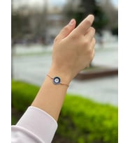 925 Ayar Gümüş Pembe Renk Nazar Boncuk Model Kadın Bileklik