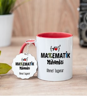Matematik Mühendisi Kırmızı Kupa Bardak Ve Anahtarlık Set