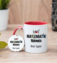Matematik Mühendisi Kırmızı Kupa Bardak Ve Anahtarlık Set