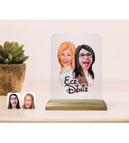 BK Gift Kişiye Özel Kız Kardeşler Karikatürlü Ahşap Standlı Çerçeve-11 (Beyaz)