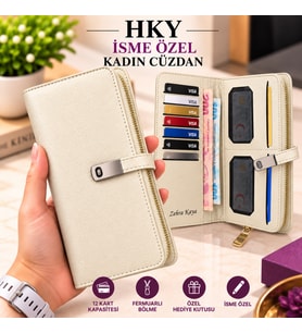 HKY Çok Kullanışlı İsme Özel Kadın Cüzdan (Bej)
