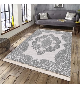 SALON HALISI MODELİ KAYMAZ TABANLI-KLASİK GRİ MODEL SAÇAKLI HALI 