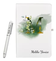 Kjişiye Özel Hazırlanmış Harf Tasarımlı Hediye Defter ve Roller Kalem Seti