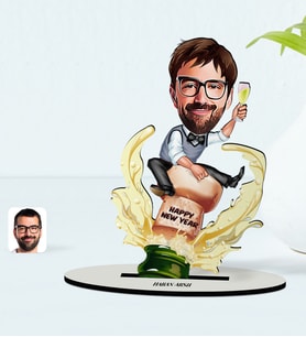 BK Gift Kişiye Özel Yılbaşı Temalı Bay Karikatürlü Ahşap Biblo - 4