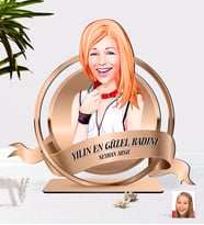 BK Gift Kişiye Özel Kadın Karikatürlü 3D Ahşap Biblo Plaket-35 (Beyaz)