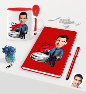 BK Gift Kişiye Özel Bay Trafik Polisi Karikatürlü Kırmızı Defter Kalem Kupa Seti - 2 (Model 1)