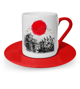 BK Gift Kişiye Özel Japanese Landscape Kırmızı Türk Kahvesi Fincanı  1