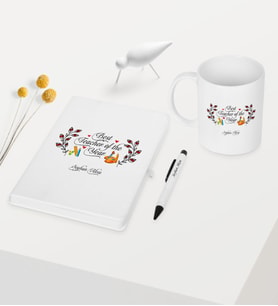 BK Gift Kişiye Özel Yılın En İyi Öğretmeni Temalı Beyaz Defter Kalem Kupa Seti - 1