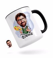 BK Gift Kişiye Özel Erkek Ressam Karikatürlü Siyah Kupa Bardak-1