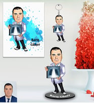 Kişiye Özel Doktor Karikatürlü 3 lü Hediye Seti Bay-4