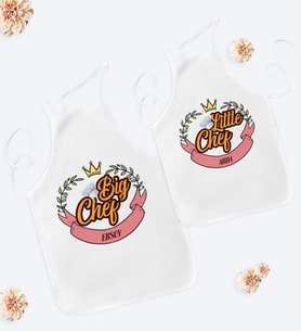 BK Gift Kişiye Özel İkili Baba Oğul Mutfak Önlüğü Seti - 5 (Beyaz)