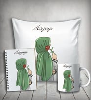 Kişiye Özel Tesettürlü Kız Karakter Yastık & Kupa & Defter