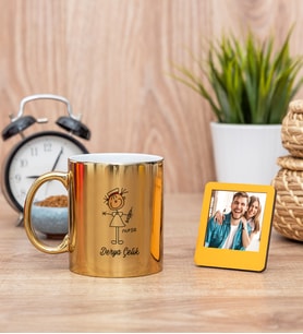 Hemşire Karikatürü Gold Kupa Bardak ve Sarı Mini Fotoğraf Çerçevesi