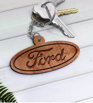 Ford Logolu Ahşap Anahtarlık-1 (Beyaz)