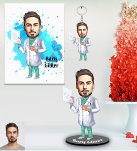 Kişiye Özel Doktor Karikatürlü 3 lü Hediye Seti Bay-8