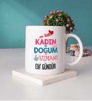 Mesajlı Kadın Doğum Uzmanı Kupa Bardak ve Taş Bardak Altlığı Hediye Seti