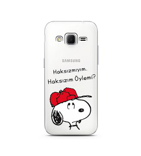 Snoopy Tasarımlı Süper Şeffaf Silikon Telefon Kılıfı Samsung Core Prime
