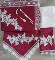 Lamazihome Bordo Kadife Seccade Takımı 5 Parça Çeyizlik Bohça Gelin Seti