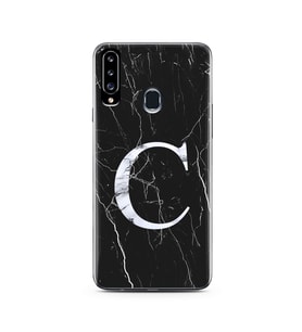 Samsung A20s Siyah Mermer Harf Tasarımlı Telefon Kılıfı C-Harfi 