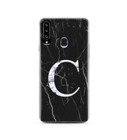 Samsung A20s Siyah Mermer Harf Tasarımlı Telefon Kılıfı C-Harfi 