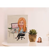 BK Gift Kişiye Özel Kadın Genel Müdür Karikatürlü Otantik Masaüstü Ahşap Palet Çerçeve-1 (Beyaz)