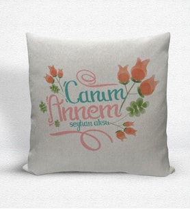 BK Gift Kişiye Özel Canım Annem Dekoratif Keten Yastık - 13 (Bej)