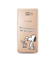 Snoopy Tasarımlı Süper Şeffaf Silikon Telefon Kılıfı Samsung C9 