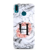 Mermer Çiçekli Harf Tasarım Süper Şeffaf Silikon Telefon Kılıfı Huawei Y9 (2019)