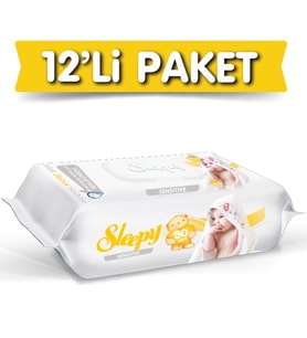 Sleepy Islak Havlu Mendil 90 Yaprak Sensitive 12 Li Set Plastik Kapaklı
