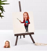 BK Gift Kişiye Özel Bayan Öğretmen Karikatürlü Şovaleli Doğal Taş-3 (Beyaz)
