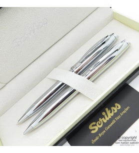 Scrikss 39 Parlak Krom Tükenmez Kalem + Versatil Kalem Set  Scrikss Kalem  İsme Özel Kalem  Hediyelik Kalem