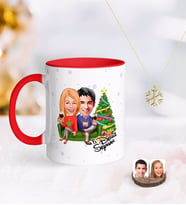 BK Gift Kişiye Özel Yeni Yıl Sevgililer Karikatürlü Kırmızı Kupa ve Kar Tanesi Kolye-4 (Model 1)