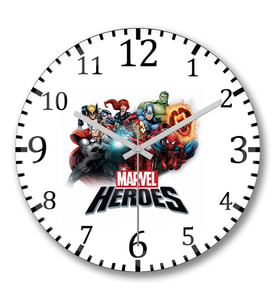 Marvel Heroes Duvar Saati Bombeli Gercek Cam