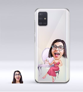 BK Gift Kişiye Özel Bayan Karikatürlü Samsung Galaxy A51 İnce Şeffaf Silikon Telefon Kapağı-23 (Beyaz)