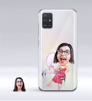 BK Gift Kişiye Özel Bayan Karikatürlü Samsung Galaxy A51 İnce Şeffaf Silikon Telefon Kapağı-23 (Beyaz)