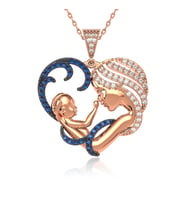 Safir Taşlı Kalpli Anne Bebek Rose Gümüş Kolye