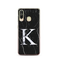 Samsung A60 Siyah Mermer Harf Tasarımlı Telefon Kılıfı K-Harfi 