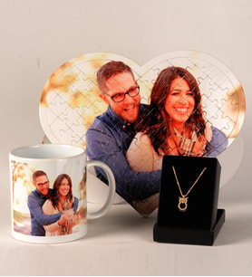Kişiye Özel Fotoğraflı Kalpli Puzzle Kupa Ve Baykuş  Kolye