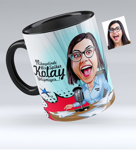 BK Gift Kişiye Özel Bayan Spiker Karikatürlü Siyah Kupa Bardak  1