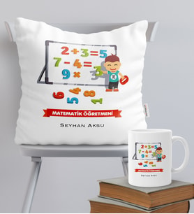 BK Gift Kişiye Özel Matematik Öğretmeni Temalı Yastık Kupa Seti - 5