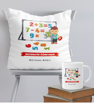 BK Gift Kişiye Özel Matematik Öğretmeni Temalı Yastık Kupa Seti - 5