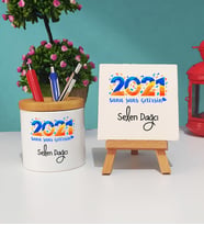 Sana Şans Getirsin 2021 Yılbaşı Hediyesi Kalemlik ve Dekoratif Taş Baskı Seti