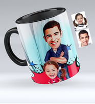 BK Gift Kişiye Özel Baba Kız Karikatürlü Siyah Kupa Bardak  2