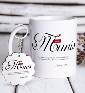 BK Gift Kişiye Özel Mânâ Munis Beyaz Kupa ve Anahtarlık Hediye Seti (Model 1)