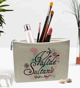 BK Gift Kişiye Özel Valide Sultan Keten Makyaj Çantası - 3 (Bej)