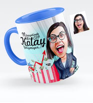 BK Gift Kişiye Özel Bayan Ceo Karikatürlü Mavi Kupa Bardak  2