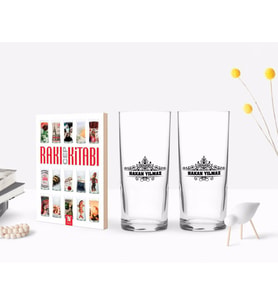 BK Gift Kişiye Özel Renkli Baskılı İsimli İkili Rakı Bardağı ve Rakı Cep Kitabı Hediye Seti-32 (Model 1)