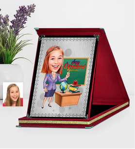 BK Gift Kişiye Özel Bayan Öğretmen Karikatürlü Kırmızı Plaket  1