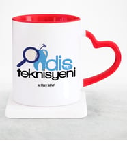 BK Gift Kişiye Özel Mesleki Diş Teknisyeni Kırmızı Kalpli Kupa Bardak