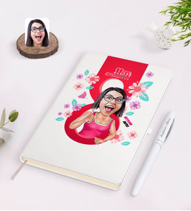 BK Gift Kişiye Özel Kadınlar Günü Karikatürlü Beyaz Defter Kalem Seti-5